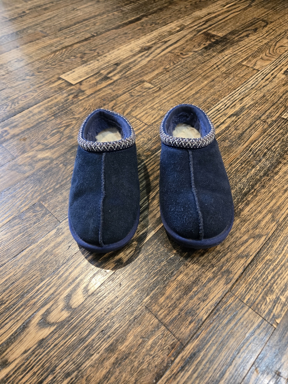UGG Kids Navy Suede Slip-On Slippers